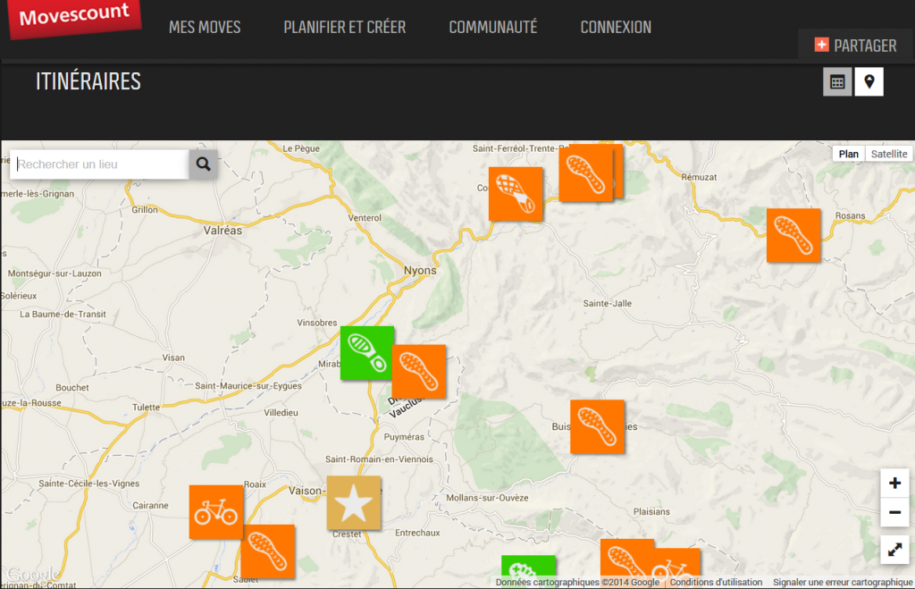 Exemples de parcours sur movescount.com.