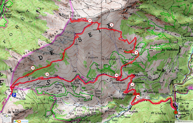 Détail du parcours sur fond de carte IGN.