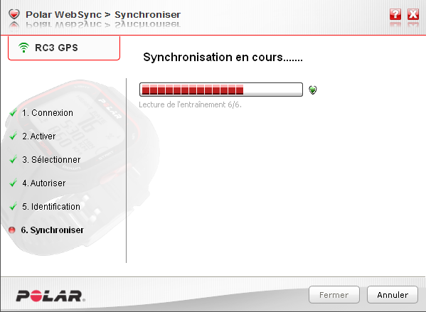 Synchronisation du cardio avec l'interface polarpersonaltrainer.com via le logicielWebSync